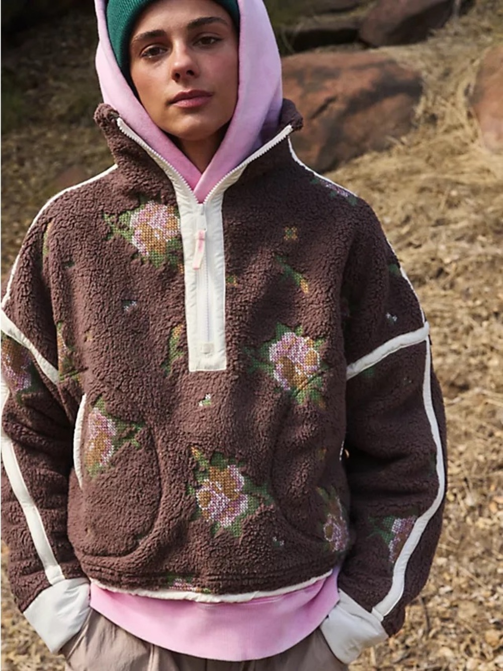 FP MOVEMENT Mountain High Embroidered Half Zip Fleece, Size S